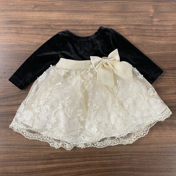 Rare Editions Other - Rare Editions Baby Girls Black & Ivory Holiday Long Sleeve Formal Dress 3-6M